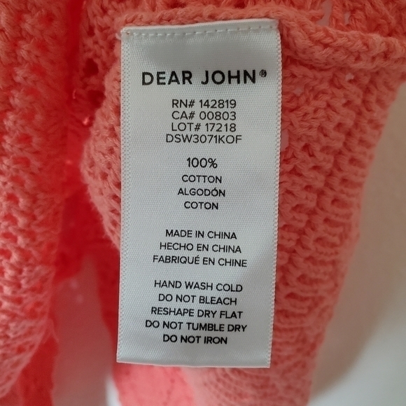 Dear John Coral Cotton Knit Raegan Pointelle Crochet Detail Sweater Koi Fusion - Picture 7 of 13